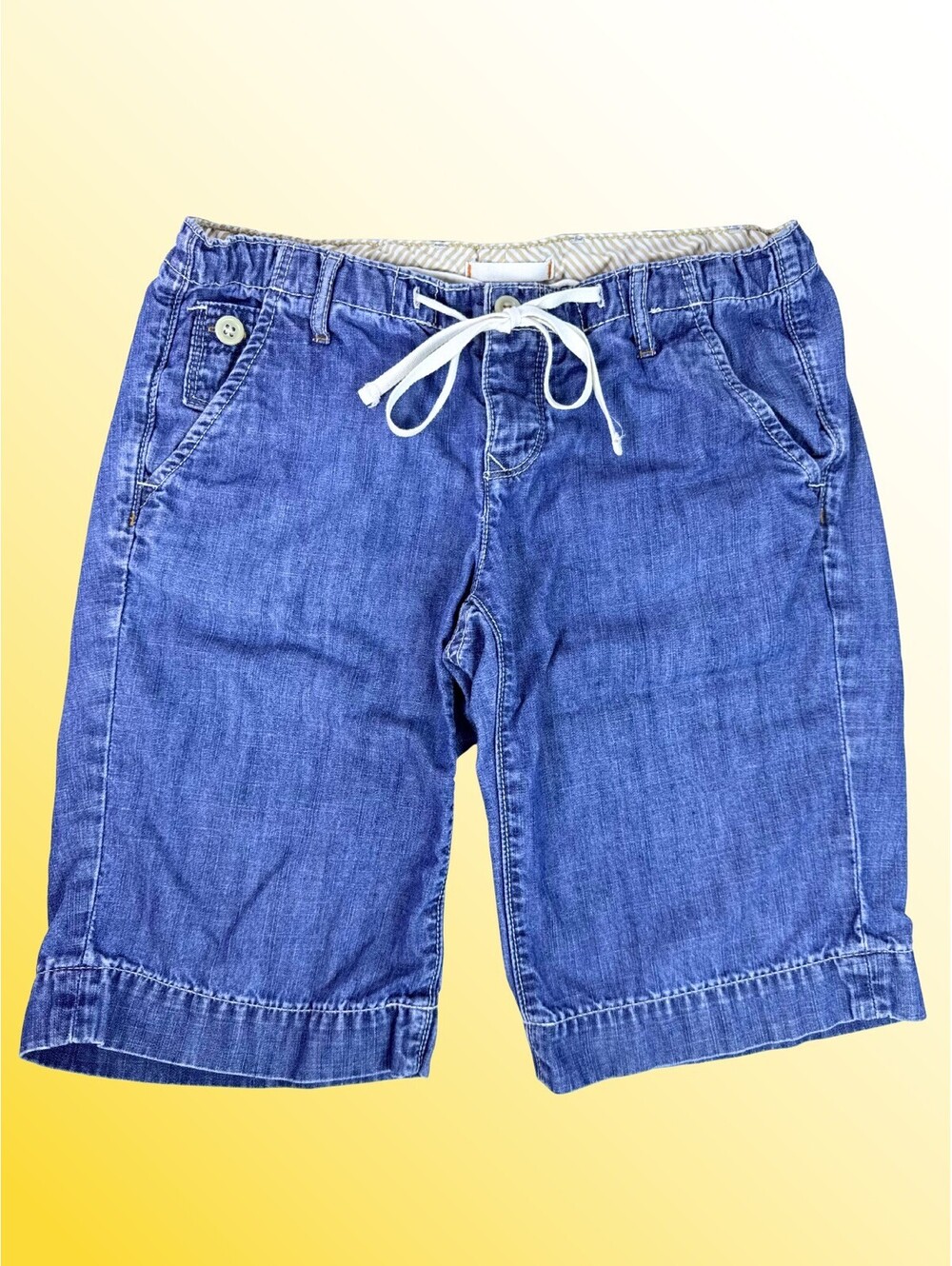Gap 1969 Chambray Drawstring Shorts Blue Cotton Casual Size Large